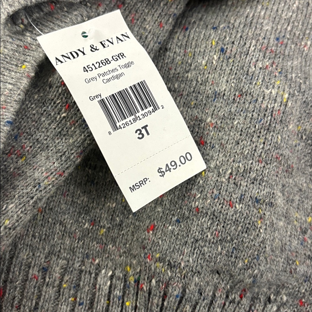 Andy and Evan Toddler Boys Gray With Patches Cardigan Toggle Buttons Size 3T NWT - Picture 8 of 8